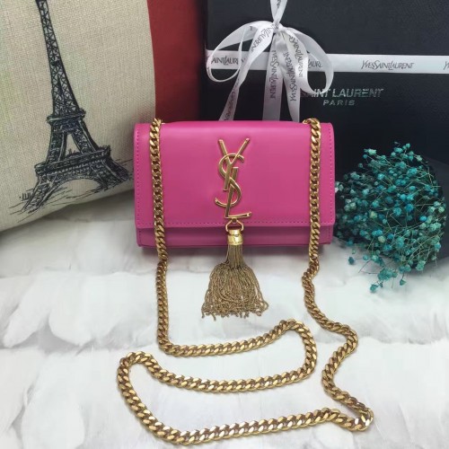 YSL Small Tassel Chain Leather Bag 17cm Hot Pink