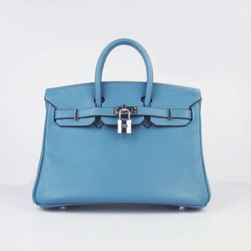 Hermes Birkin 25cm Handbag 6068 Blue Silver