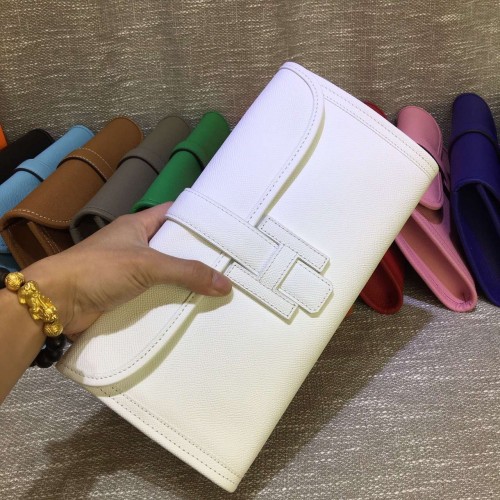 Hermes Epsom Leather Jige Clutch 29cm White