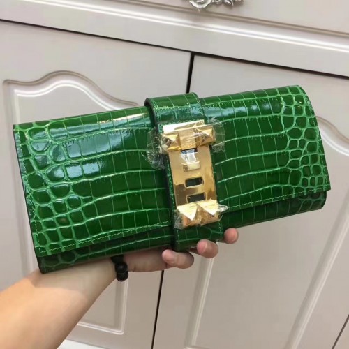 Hermes Medor Clutch 29cm Croco Green