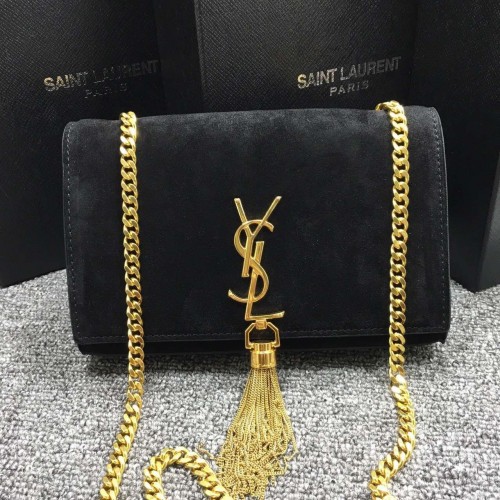 YSL Tassel Chain Bag 22cm Suede Leather Black