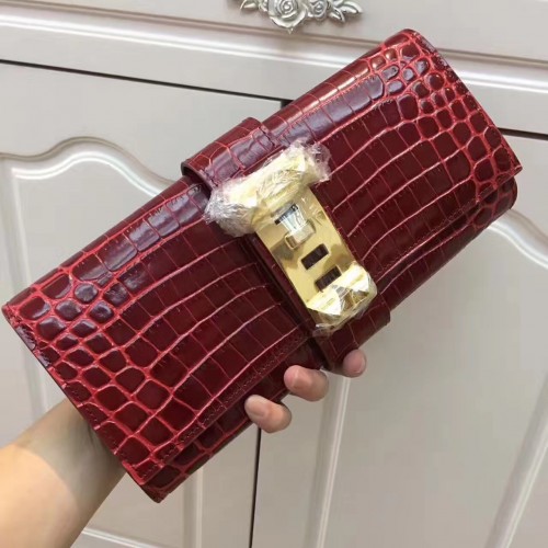 Hermes Medor Clutch 29cm Croco Burgundy