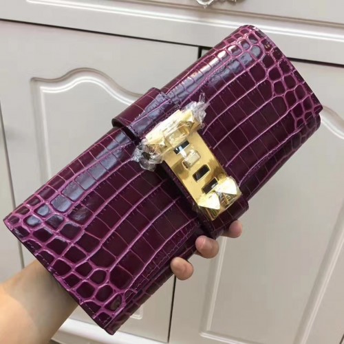 Hermes Medor Clutch 29cm Croco Purple