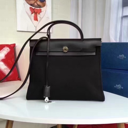 Hermes Herbag 31cm Black Canvas Bag