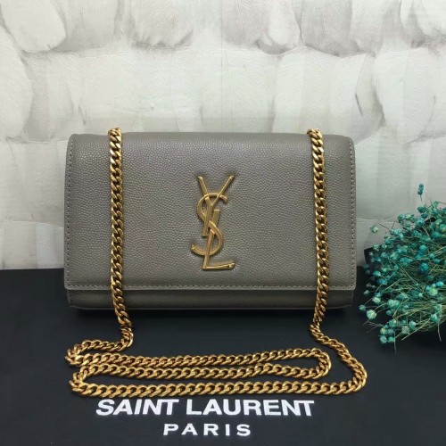 YSL Caviar Leather Chain Bag 22cm Grey Gold