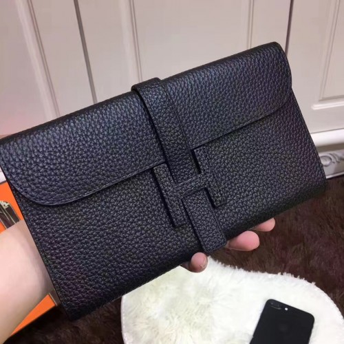 Hermes Jige Wallet Togo Leather Black