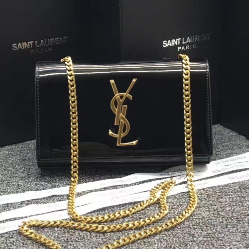 YSL Patent Leather Chain Bag 22cm Black