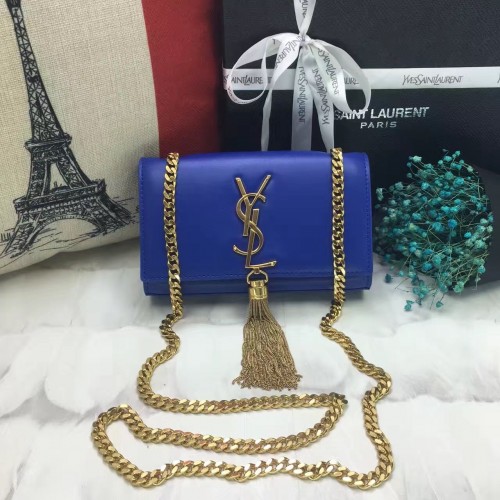 YSL Small Tassel Chain Leather Bag 17cm Blue