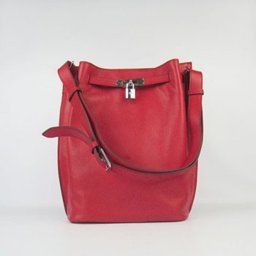 Hermes So Kelly 28cm Togo Leather Shoulder Bag Red Silver