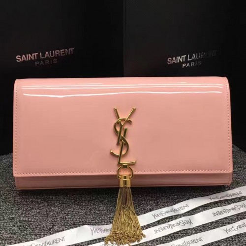 YSL Patent Leather Tassel Clutch 27cm Pink