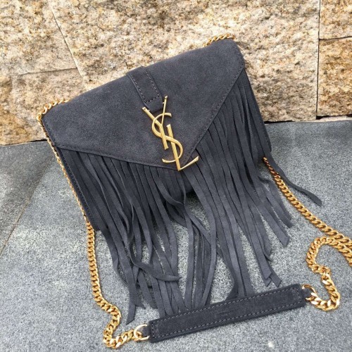 YSL Suede Leather Tassel 22cm Bag Grey