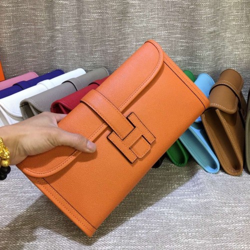 Hermes Epsom Leather Jige Clutch 29cm Orange