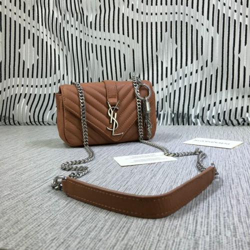 YSL Small Envelope Chain Bag Goatskin Brown 18cm