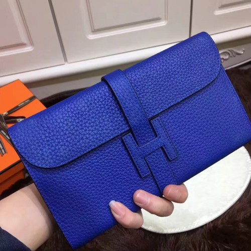 Hermes Jige Wallet Togo Leather Electric Blue