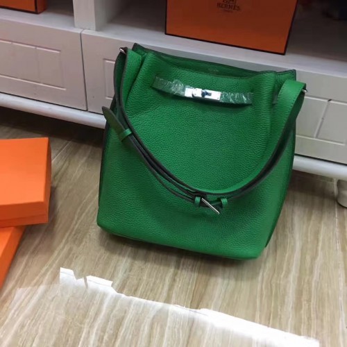 Hermes So Kelly 28cm Togo Leather Shoulder Bag Green Silver