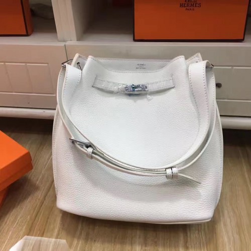 Hermes So Kelly 28cm Togo Leather Shoulder Bag White Silver