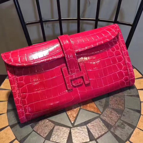 Hermes Jige Clutch 29cm Croco Hot Pink