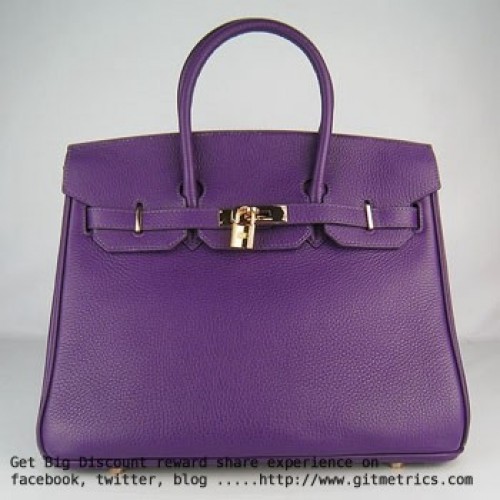 Hermes Birkin 35cm Togo leather Handbags purple golden