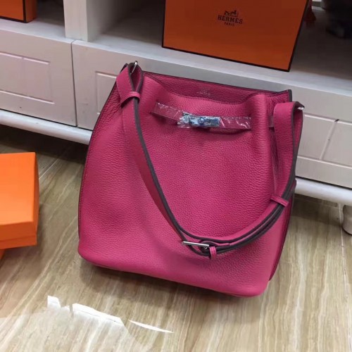 Hermes So Kelly 28cm Togo Leather Shoulder Bag Hot Pink Silver