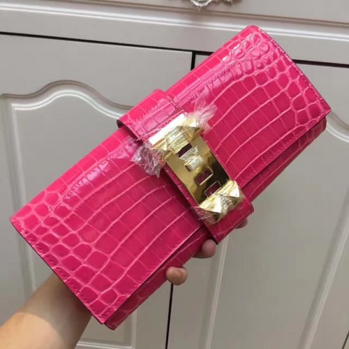 Hermes Medor Clutch 29cm Croco Rose