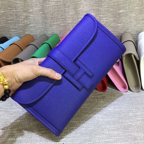 Hermes Epsom Leather Jige Clutch 29cm Electric Blue