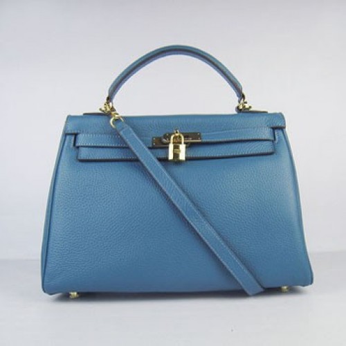 Hermes Kelly 32cm Togo Leather handbag blue/golden