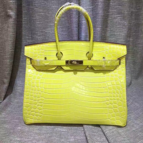 Hermes Birkin 35cm Handbag Crocodile Leather Yellow Gold