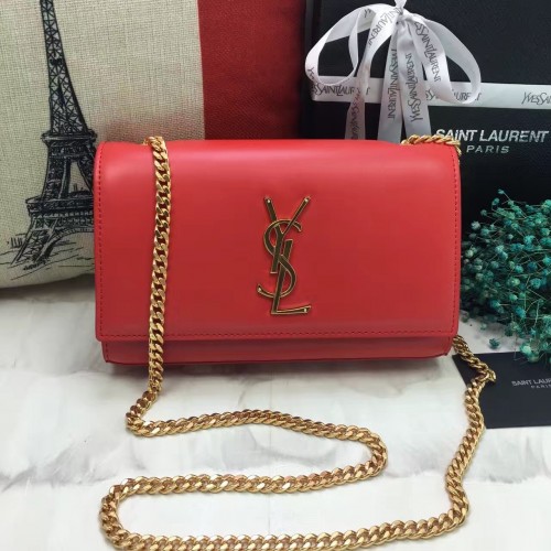 YSL Smooth Leather Chain Bag 22cm Red