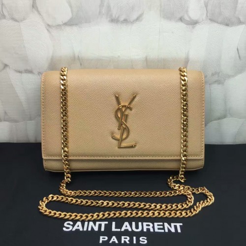 YSL Caviar Leather Chain Bag 22cm Apricot Gold