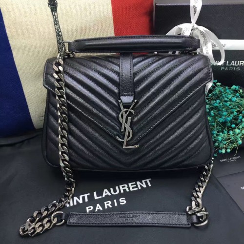 YSL Top Handle Shoulder Bag 24cm Black Silver