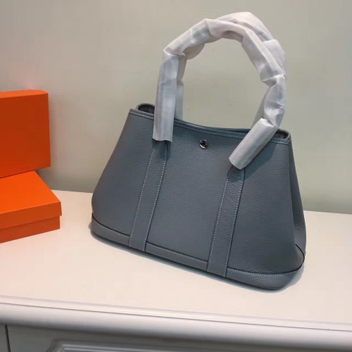 Hermes Garden Party Handbag Small 31cm Grey Blue