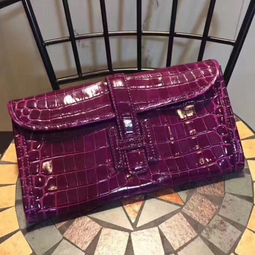 Hermes Jige Clutch 29cm Croco Purple