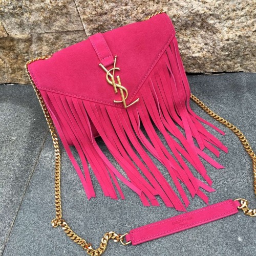 YSL Suede Leather Tassel 22cm Bag Rose