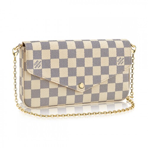 Louis Vuitton N63106 Pochette Felicie Chain Wallet Damier Azur Canvas