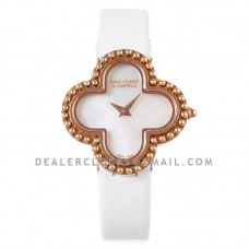 Alhambra Watch 30.2mm MOP Dial in Rose Gold in White Strap Alhambra Watch 30.2mm MOP Dial in Rose Gold in White Strap