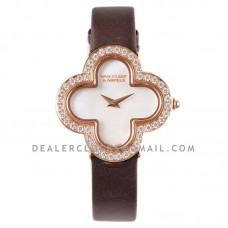 Alhambra Watch 30.2mm MOP Dial in Rose Gold with Diamond in Brown Strap Alhambra Watch 30.2mm MOP Dial in Rose Gold with Diamond in Brown Strap