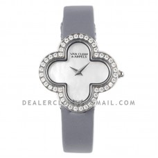 Alhambra Watch 30.2mm MOP Dial in Steel with Diamond on Grey Strap Alhambra Watch 30.2mm MOP Dial in Steel with Diamond on Grey Strap