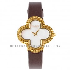 Alhambra Watch 30.2mm MOP Dial in Yellow Gold in Brown Strap Alhambra Watch 30.2mm MOP Dial in Yellow Gold in Brown Strap