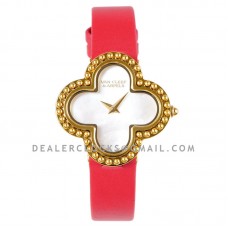 Alhambra Watch 30.2mm MOP Dial in Yellow Gold in Red Strap Alhambra Watch 30.2mm MOP Dial in Yellow Gold in Red Strap