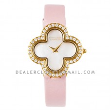 Alhambra Watch 30.2mm MOP Dial in Yellow Gold with Diamond in Pink Strap Alhambra Watch 30.2mm MOP Dial in Yellow Gold with Diamond in Pink Strap