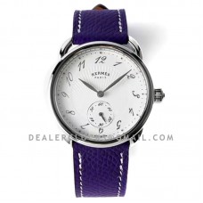 Arceau Petite White Dial in Steel on Purple Epsom Leather Strap
