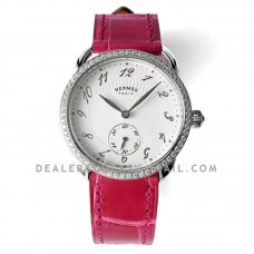 Arceau Petite White Dial in Steel with Diamond Bezel on Pink Leather Strap