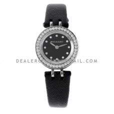 B.Zero Black Dial with Diamond Bezel in Steel on Black Leather Strap
