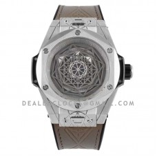 Big Bang Unico Sang Bleu in Steel on Brown Leather Strap