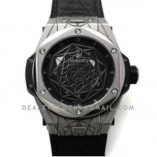 Big Bang Unico Sang Bleu in Titanium on Black Leather Strap