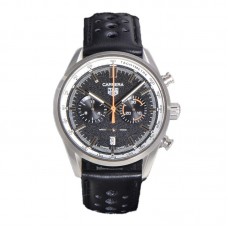 Carrera Chronograph 43 Black Dial on Leather Strap