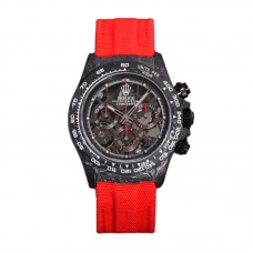DIW Daytona Skeleton Dial in Carbon with Red Hands on Red Nylon Strap