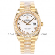 Day-Date 36 128348RBR White Dial with Diamond Bezel in Yellow Gold