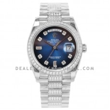 Day-Date 36 128349RBR Blue Dial with Diamond Bezel in White Gold
