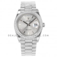 Day-Date 36 128349RBR Silver Dial with Diamond Bezel in White Gold